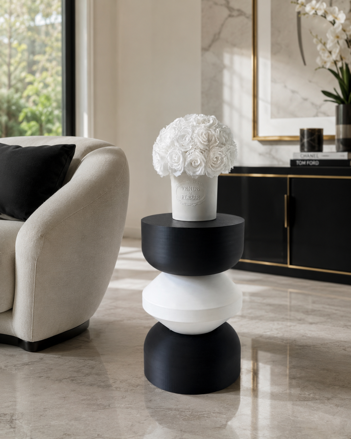 The Park Avenue Sculptural Side Table — Black & White